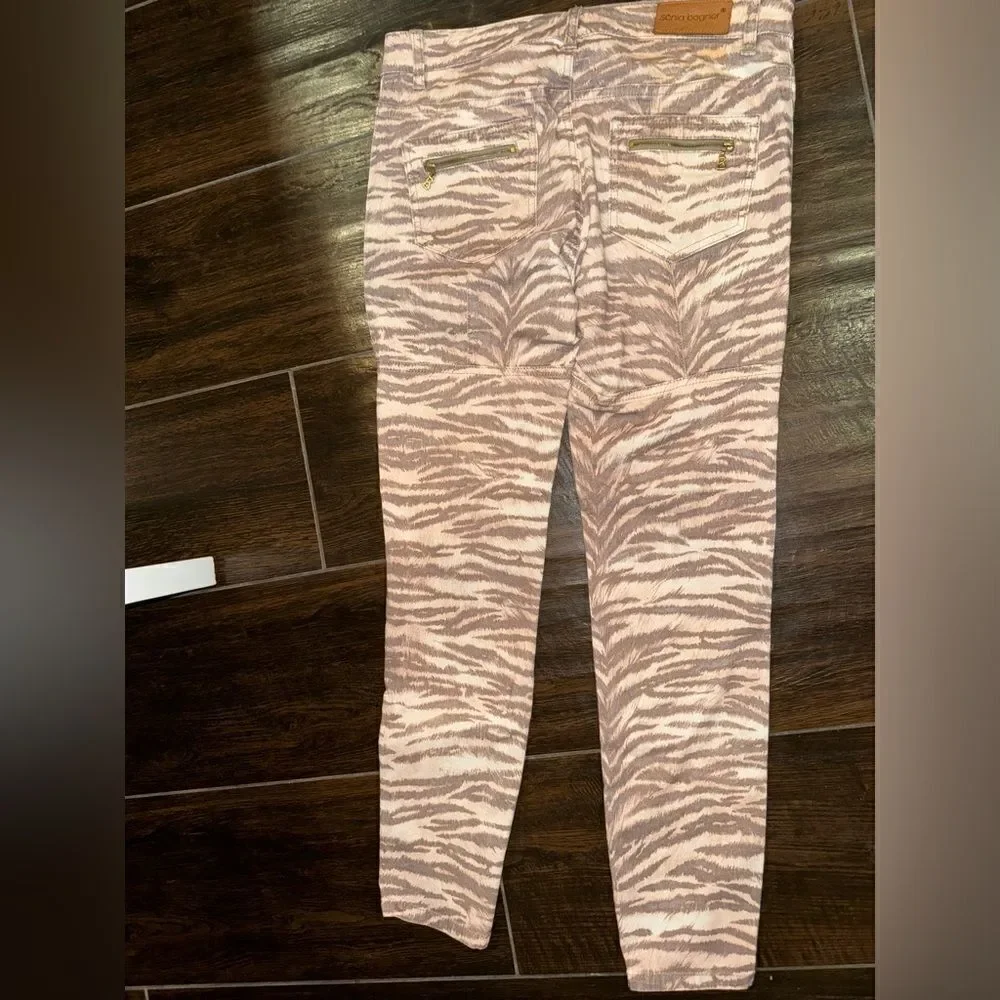 Sonia Bogner Tan and Apricot Animal print luxury jeans